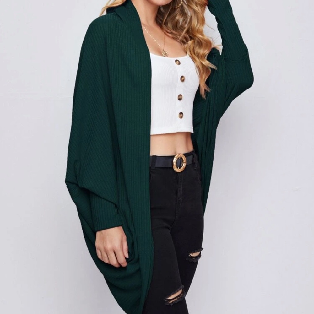 Soft rib knit cardigan sweater dolman sleeve red - Picture 7 of 13